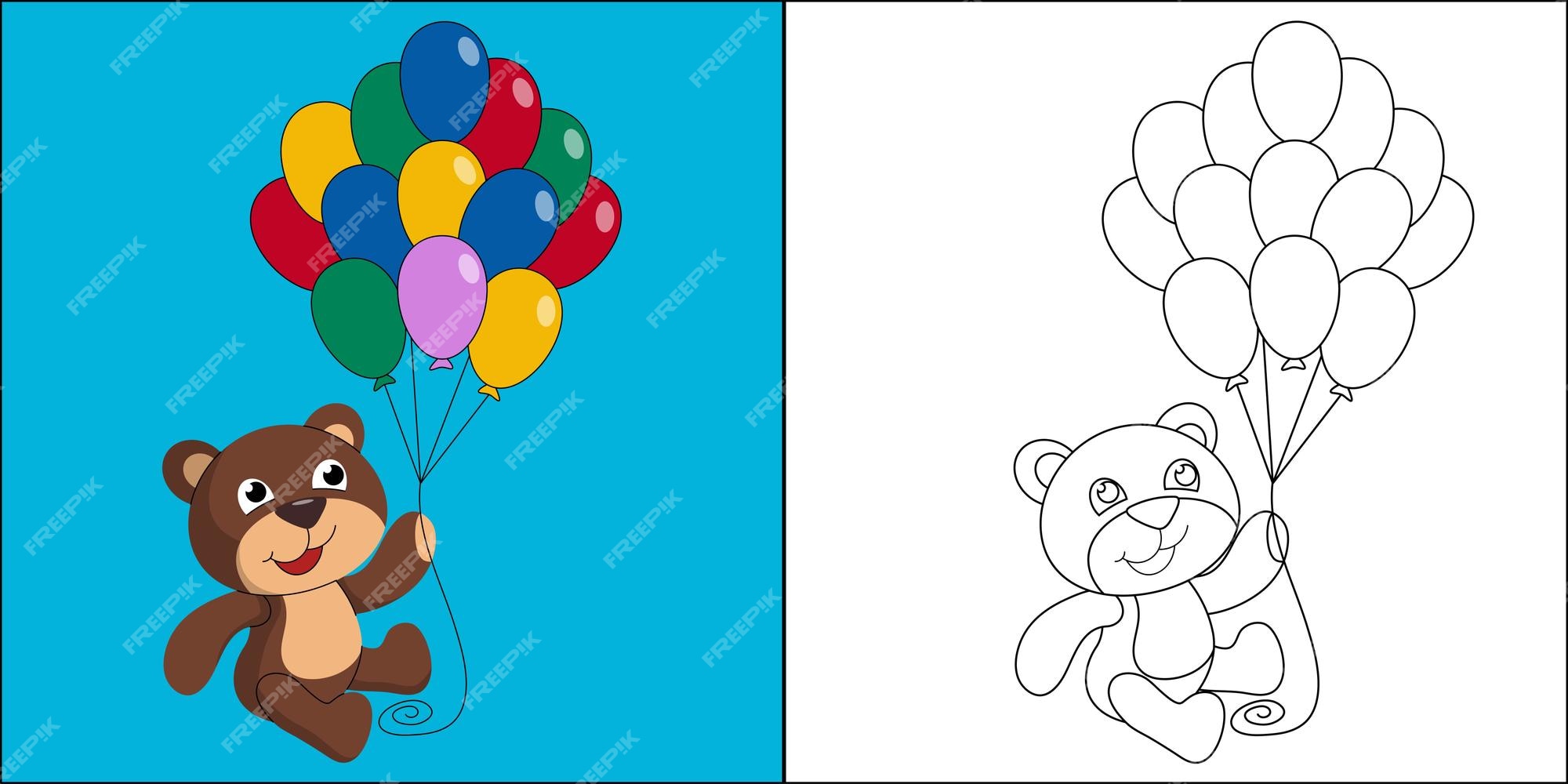 página para colorir. um urso bonito dos desenhos animados com flores,  presentes, balões e número 8 18792800 Vetor no Vecteezy