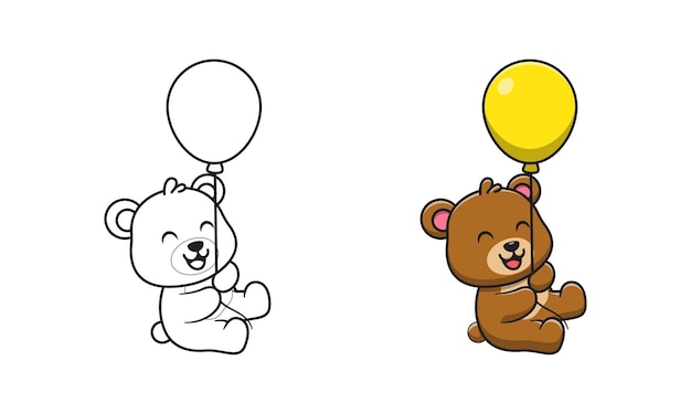 Urso fofo segurando um balão de desenho para colorir