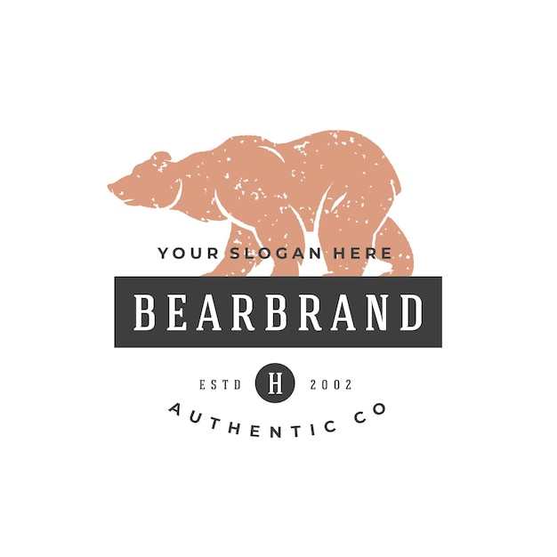 Urso logotipo desenhado à mão isolado em ilustração vetorial de fundo branco para camisetas de emblemas de rótulos e outro design