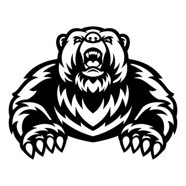 Vetor urso mascote logotipo preto e branco