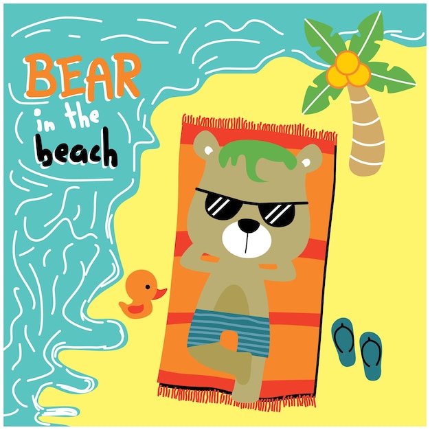 urso na praia desenho animado de animal