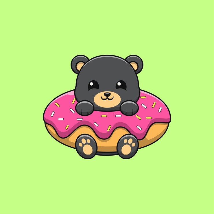 Vetor urso negro com donuts