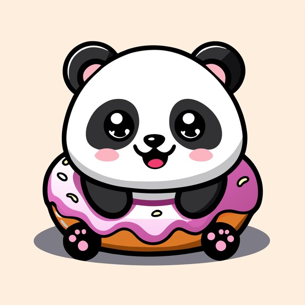 Vetor urso panda bonito desenhado à mão plano elegante mascote desenho de personagem de desenho animado adesivo conceito de ícone