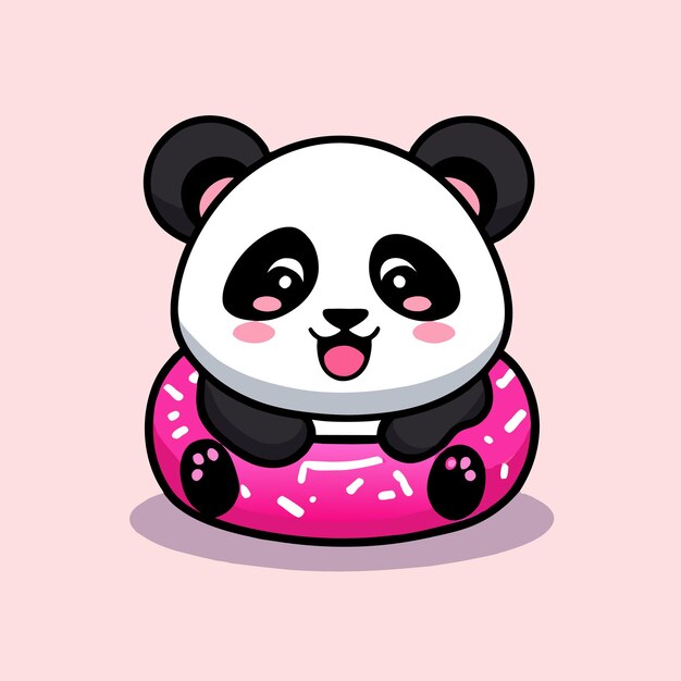 Vetor urso panda bonito desenhado à mão plano elegante mascote desenho de personagem de desenho animado adesivo conceito de ícone