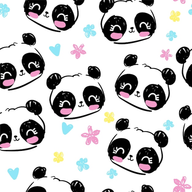 Padrão Sem Emenda Bonito Do Panda. Fundo Azul Do Vetor Com O Rosto Branco  Kawaii Do Panda. Para O Papel De Parede Das Crianças, Tecido Royalty Free  SVG, Cliparts, Vetores, e Ilustrações