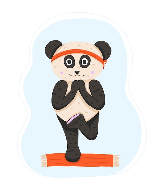 Urso panda engraçado em pose de ioga ilustração vetorial no estilo cartoon