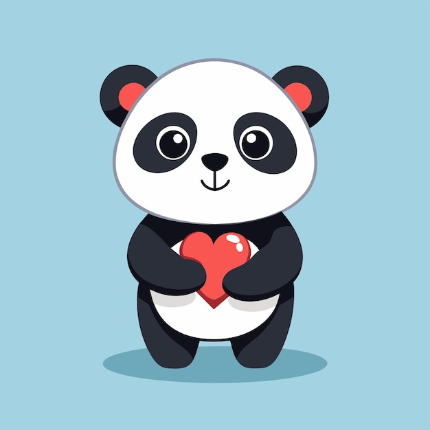 Urso panda segurando um coração em sua pata contra um fundo azul um panda segurando um coração minúsculo em sua pata ilustração vetorial plana simples e minimalista