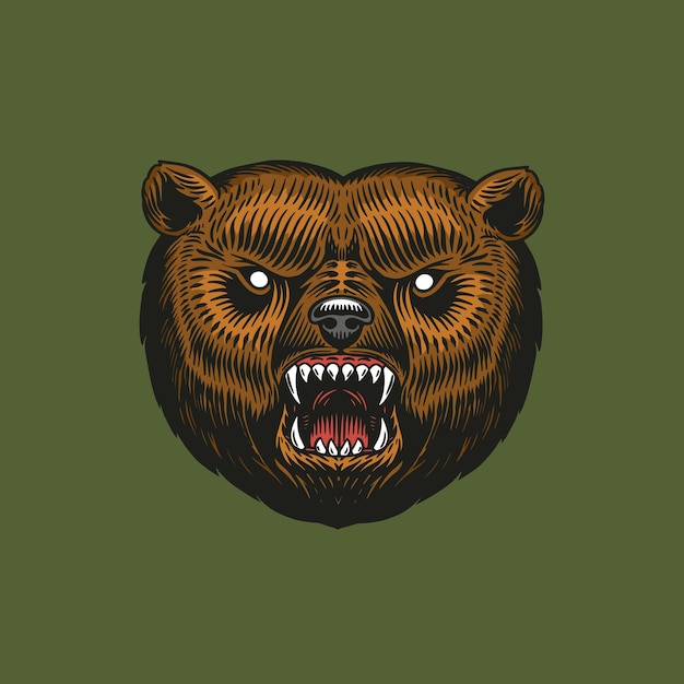 Urso pardo, animal selvagem. estilo vintage monocromático. esboço desenhado à mão gravado para banner ou