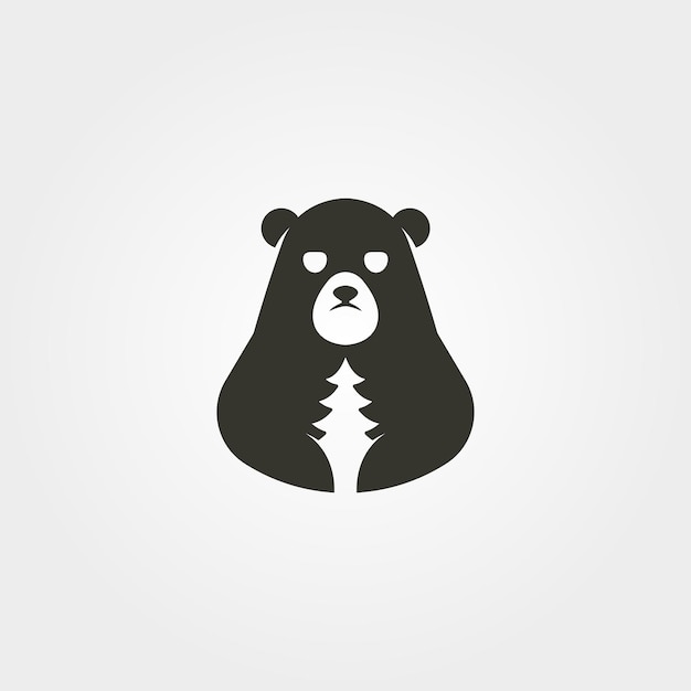 Vetor urso pardo segura o logotipo do pinheiro símbolo vetorial design de ilustração design de natureza de urso selvagem