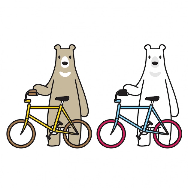 Urso polar bear equitação bicicleta ciclismo personagem de desenho animado