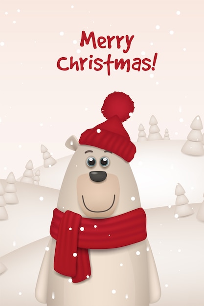 Vetor urso polar fofo com chapéu e lenço
