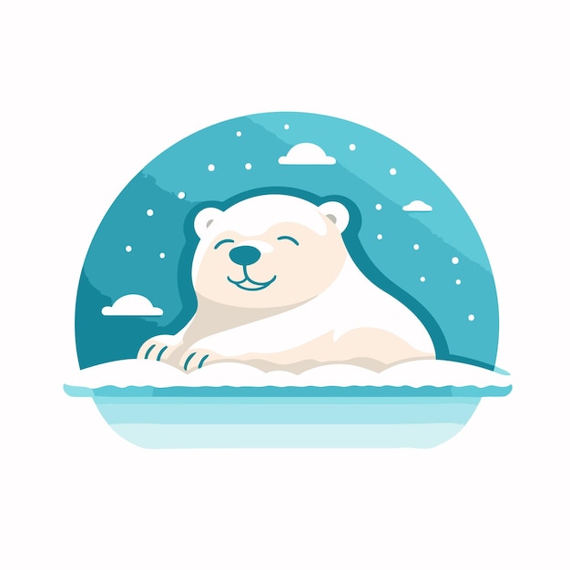 Urso polar na neve ilustração vetorial em estilo plano