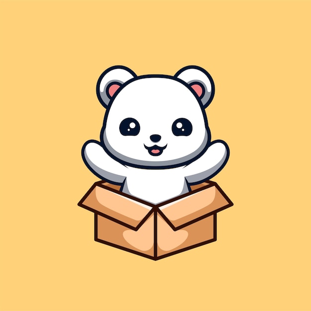 Urso polar sentado da caixa bonito criativo kawaii cartoon mascote logotipo