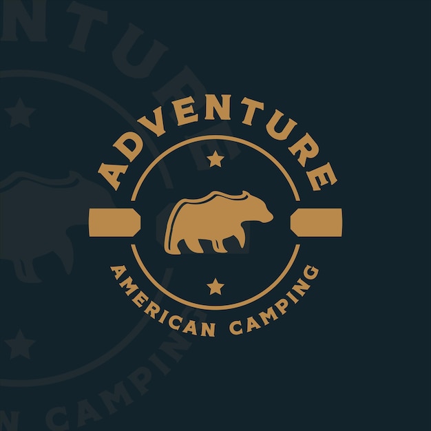 Urso selvagem logotipo ilustração vetorial vintage ícone modelo design. sinal de aventura ao ar livre para empresa de viagens