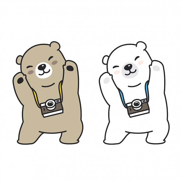 Urso vector ilustração de desenhos animados de câmera polar