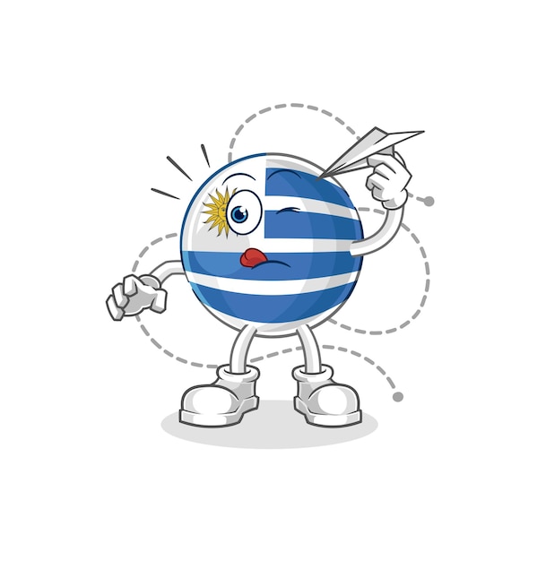 Vetor uruguai com vetor de mascote de desenho animado de personagem de avião de papel