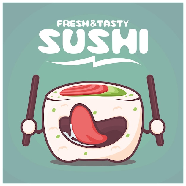 Urumaki sushi cartoon ilustração vetorial de comida japonesa