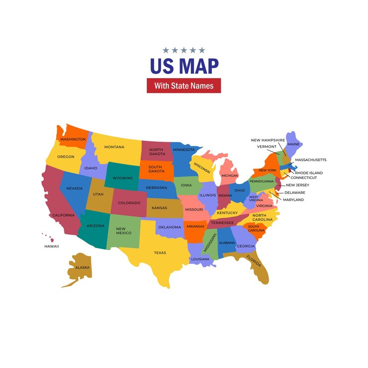 Vetor us map with state names