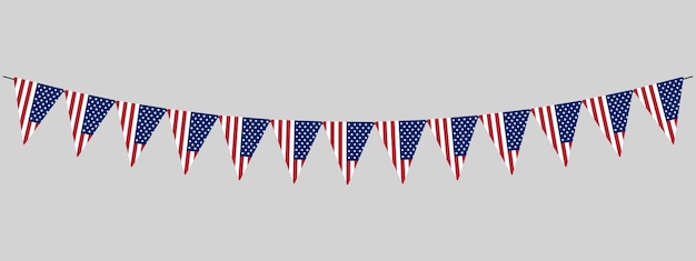 USA bunting guirland string de bandeiras triangulares pennants ilustração vetorial panorâmica