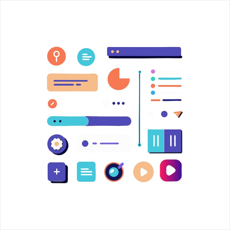Vetor usar botões de configuração de ícones de interface, deslizadores e elementos web para design de ui ux moderno