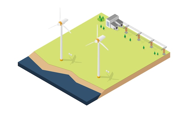 Usina de turbina eólica em vista isométrica