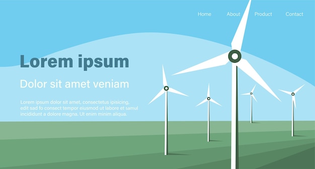 Usina eólica Turbinas eólicas Projeto de vetor de energia renovável Conceito industrial de energia verde