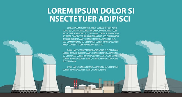 Usina nuclear e fábrica.