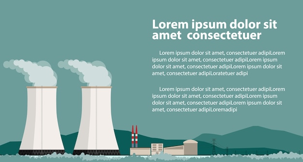 Usina nuclear e fábrica.