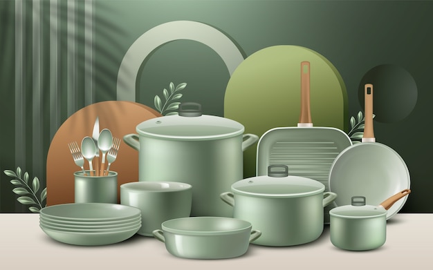 Utensílios de cozinha elegantes dispostos em um arranjo elegante