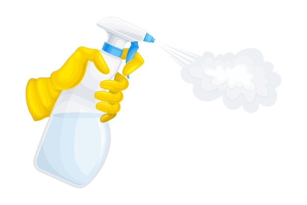 Utilização manual de detergente e desinfetante na ilustração vetorial da garrafa do dispensador