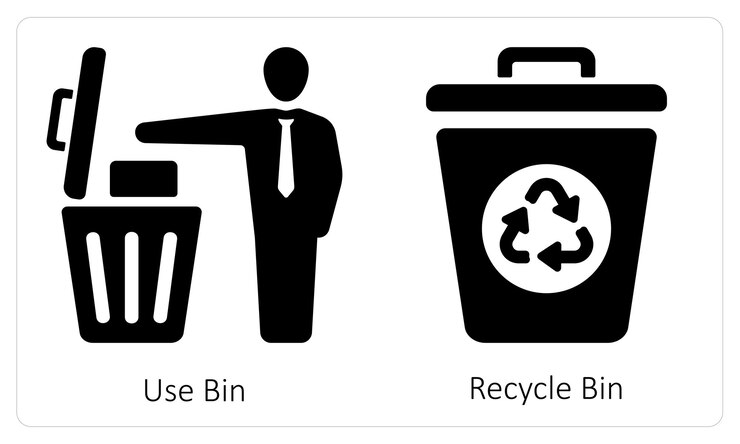 Vetor utilizar a lixeira e a lixeira de reciclagem