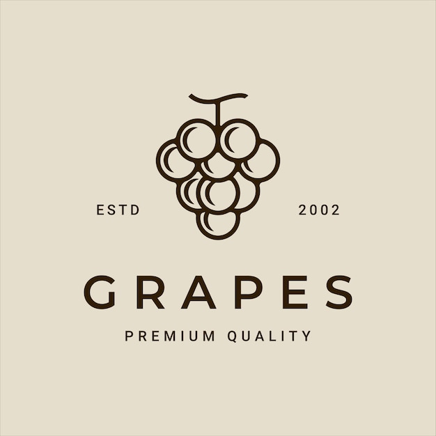 Uvas logotipo linha arte vintage ilustração vetorial modelo ícone design gráfico sinal de frutas orgânicas ou símbolo para produtos agrícolas e empresa de alimentos ou bebidas