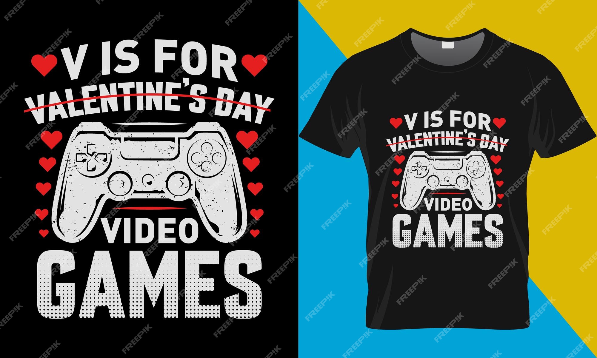 V é para jogos de vídeo dos namorados design de camiseta camiseta de  ilustração vetorial de tipografia dos namorados