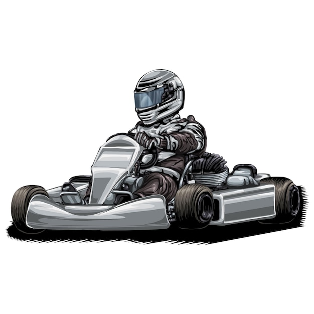 Vetor vá de kart. corrida de kart isolada no fundo branco para cartaz, impressão de camiseta, elemento de negócios, conteúdo de mídia social, blog, adesivo, vlog e cartão. ilustração vetorial.