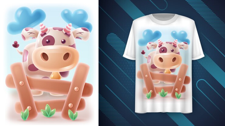 Vaca atrás do cartaz da cerca e merchandising