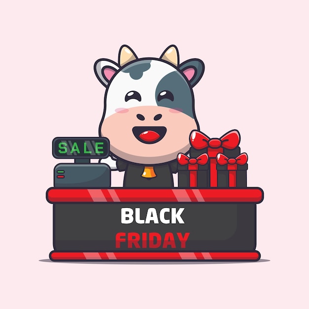 Vaca bonita na ilustração de mascote de desenho animado de sexta-feira negra