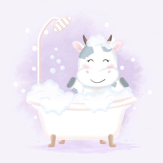 Vaca bonita tomando banho na banheira