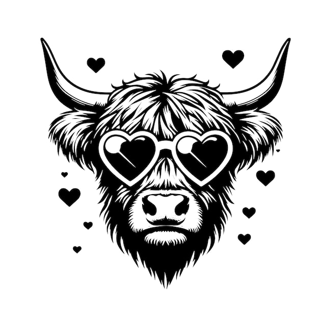 Vaca com amor óculos de sol ilustração de silhueta vetorial