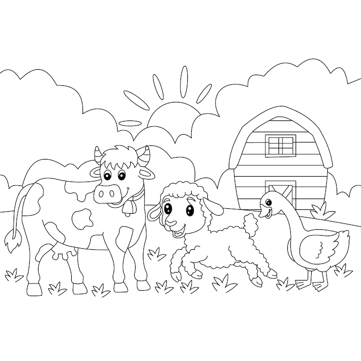 Vaca e ovelha para colorir com fundo