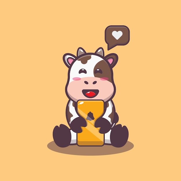 Vaca fofa com ilustração vetorial de desenho para celular