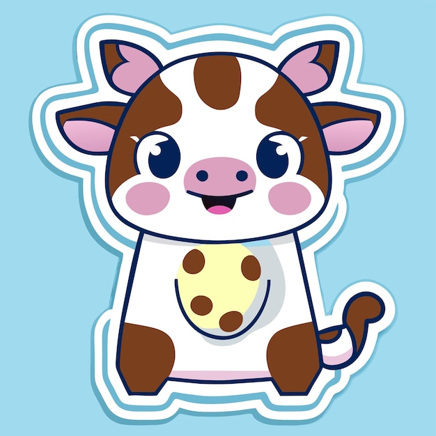 Vetor vaca fofa kawaii mão desenhada desenho animado adesivo ícone conceito ilustração isolada