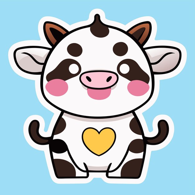 Vetor vaca fofa kawaii mão desenhada desenho animado adesivo ícone conceito ilustração isolada