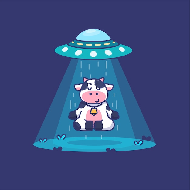 Vaca fofa meditando enquanto OVNI a pega