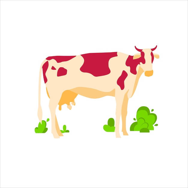 Vaca pastoreando gado leiteiro manchado animal herbívoro doméstico pecuária agricultura e conceito de agricultura ilustração vetorial plana isolada no fundo branco