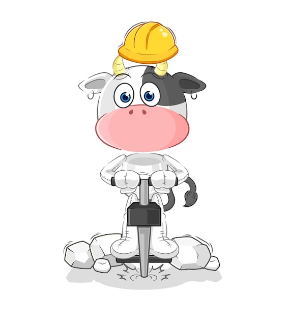 Vaca perfura o vetor de personagem de desenho animado de chão