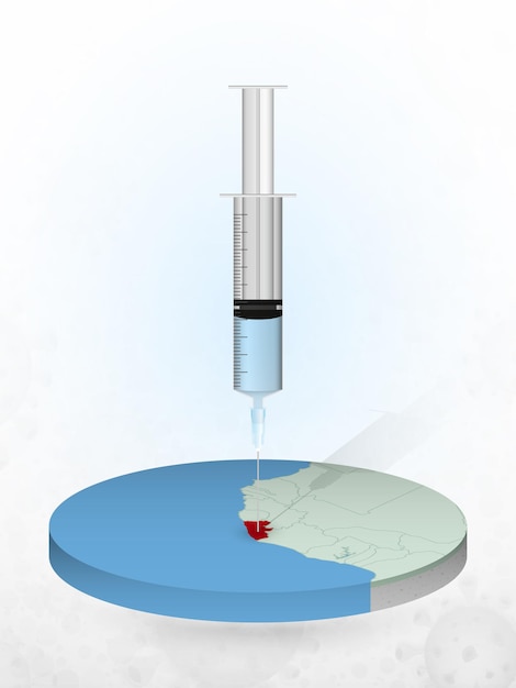 Vacinação da libéria, injeção de uma seringa em um mapa da libéria.