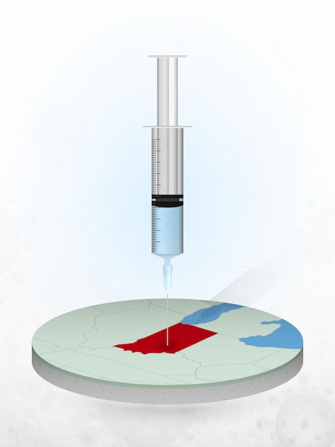 Vacinação de indiana, injeção de uma seringa em um mapa de indiana.