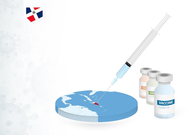 Vacinação na república dominicana com diferentes tipos de vacina covid-19. ãƒâ â¡oncept com a injeção da vacina no mapa da república dominicana.