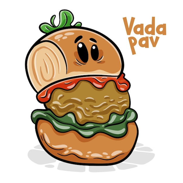 Vada Pav Personagem de desenho animado engraçado Vector fundo isolado