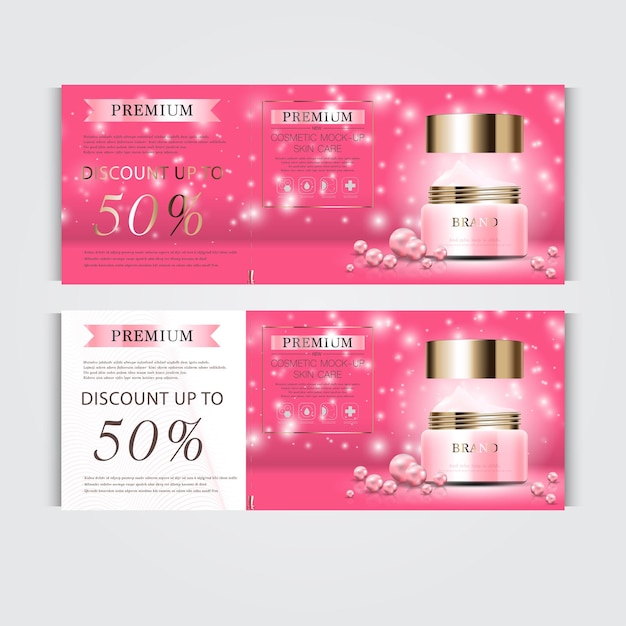 Vale-presente creme facial hidratante para venda anual ou venda em festival máscara de creme rosa e dourado